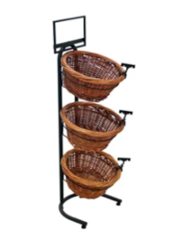 Steel stand/3 Wicker basket and Sign Frame (black)