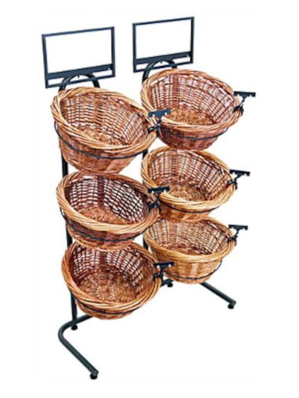 Double Steel stand/6 Wicker basket and Sign Frame (black).