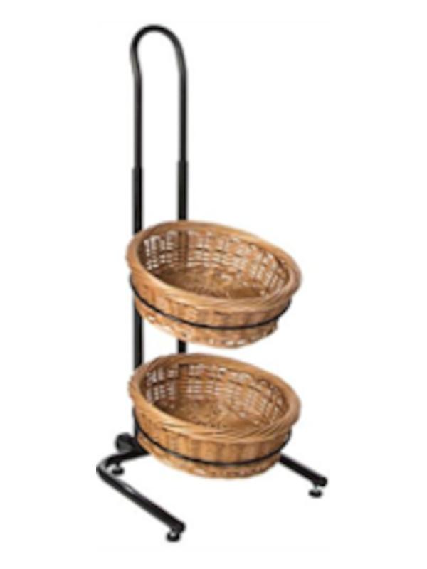 Tier Round Basket Stand (1 - 5), Height Adjustable, Wheels, Metal Frame, Wicker (Black)